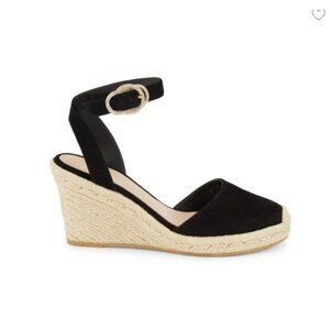 Stuart Weitzman Women's Black Crystal Buckle Espadrille Wedge Sandal Sz 11